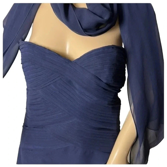 JOVANI NY Blue 100 SILK event dress .Strapless maxi with pleats and shawl - Picture 4 of 15